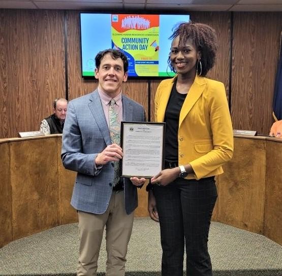 Greenwood Mayor Brandon Smith pictured with Zsaquez Flucker, GLEAMNS Community Services Assistant Program Director